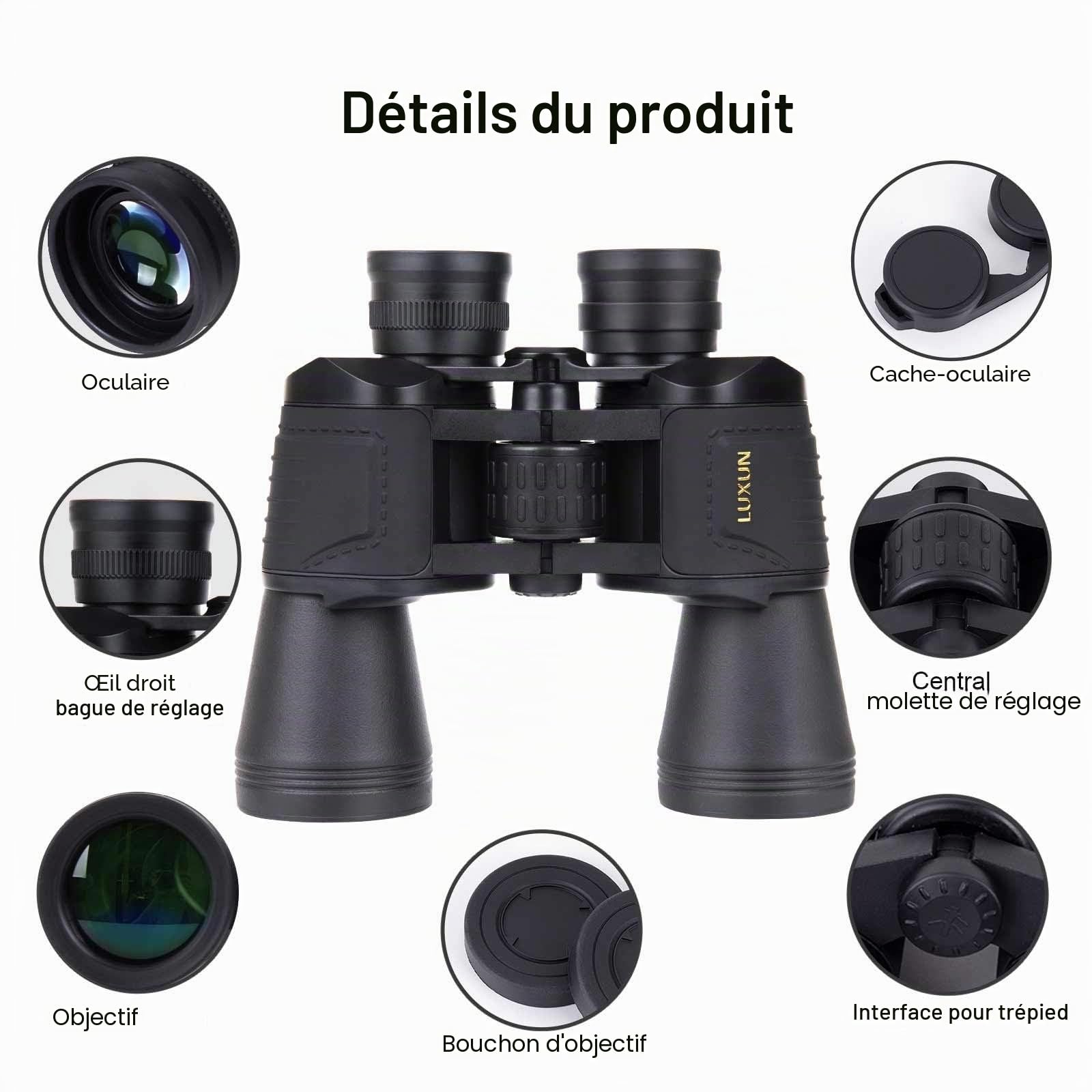 LUXUN Jumelles compactes HD 10 x 50 pour Adultes, Vision Nocturne à Faible luminosité, puissantes et étanches pour la Chasse, l'observation des Oiseaux et Les Concerts