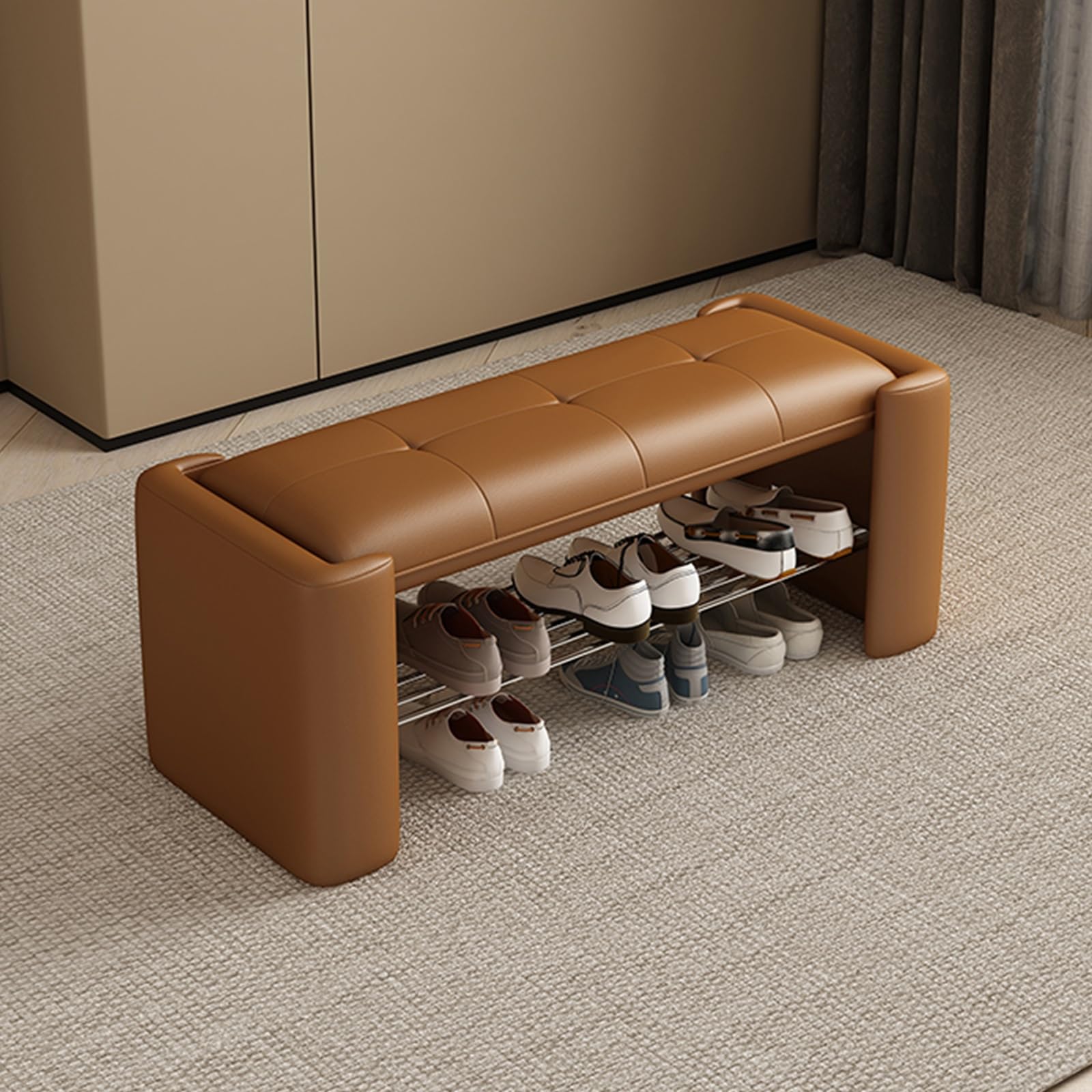 Banc de rangement rembourré meuble moderne entrée avec étagère à chaussures