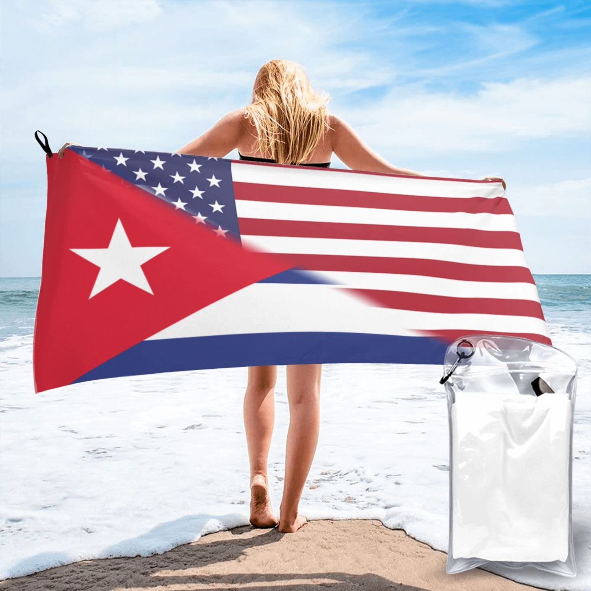 Lsjuee American Flag and Cuba Flag Microfiber Beach Towel-Quick Dry Oversized Towels Blanket for Travel Pool Camping