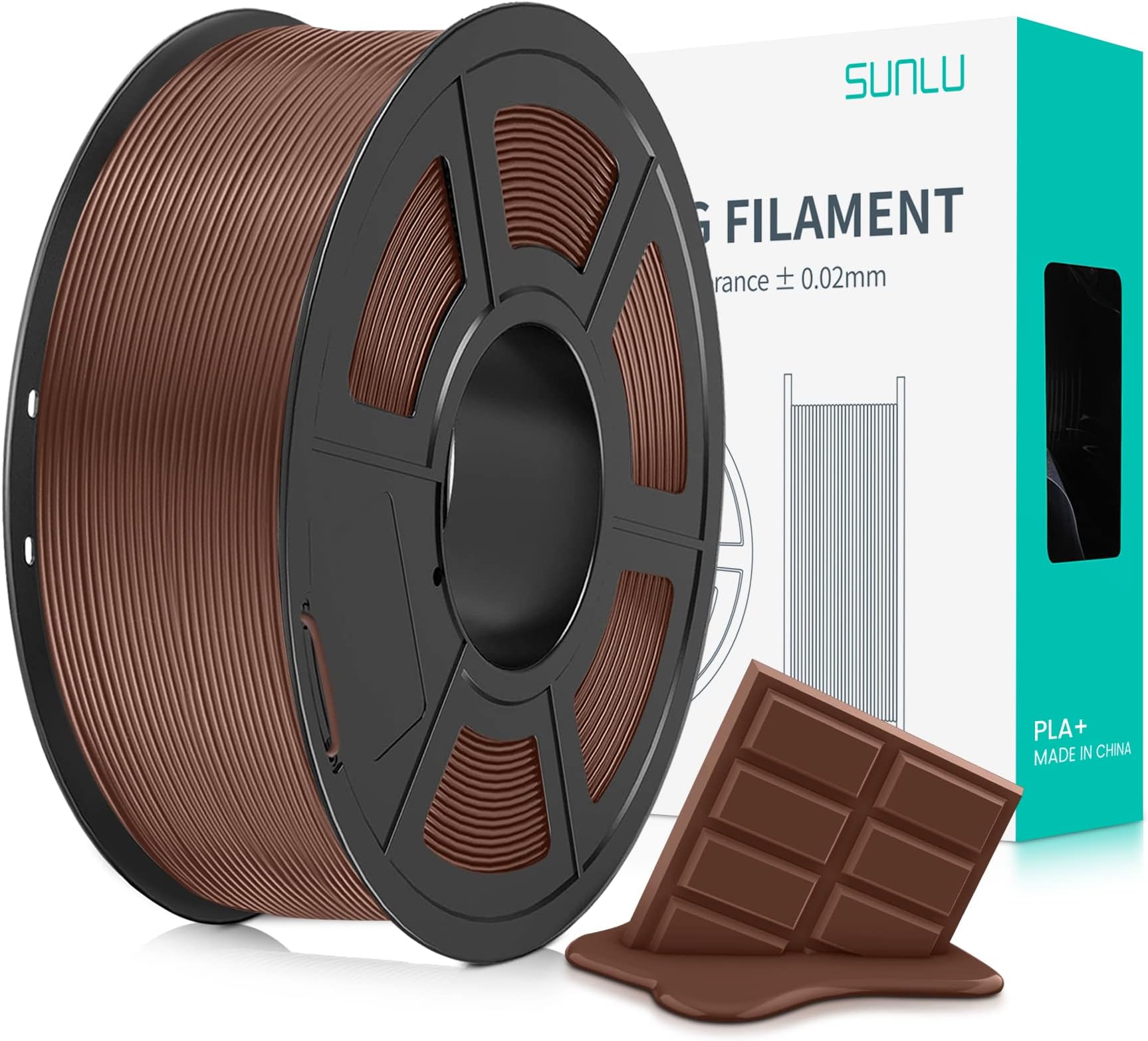 SUNLU PLA Plus 3D Printer Filament, 1.75mm PLA+ 3D Filament for FDM 3D Printer & 3D Pens, Neatly Wound Filament, Strong and Toughness, Dimensional Accuracy +/- 0.02 mm, 1KG Spool(2.2 LBS), Chocolate