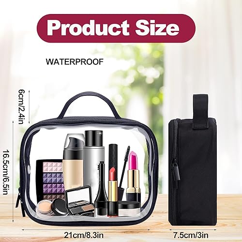 Miniatura 2 de Paquete de 3 bolsas de maquillaje transparentes, bolsa de aseo transparente con asa de cremallera, bolsa de cosméticos translúcida de PVC, bolsas de