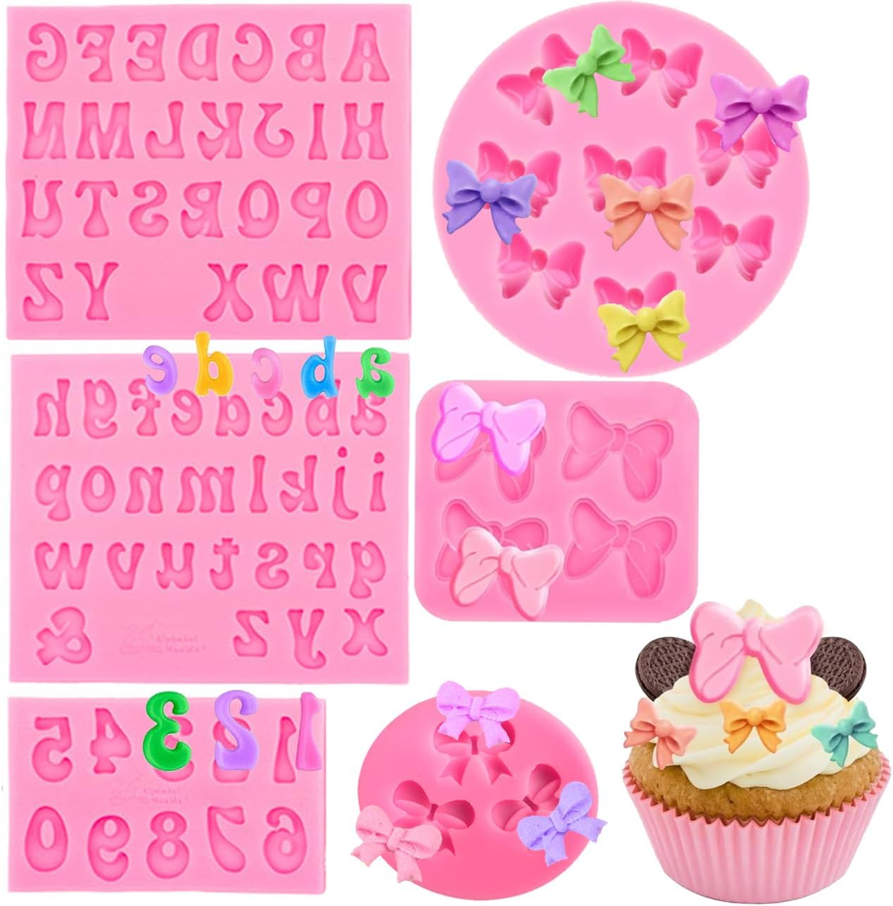 Bow Silicone Mold Fondant Bow Mold Chocolate Candy Cake Pop Molds Bow Letter & Number Molds for Cake Decorating, DIY Desserts, Fondant,Clay