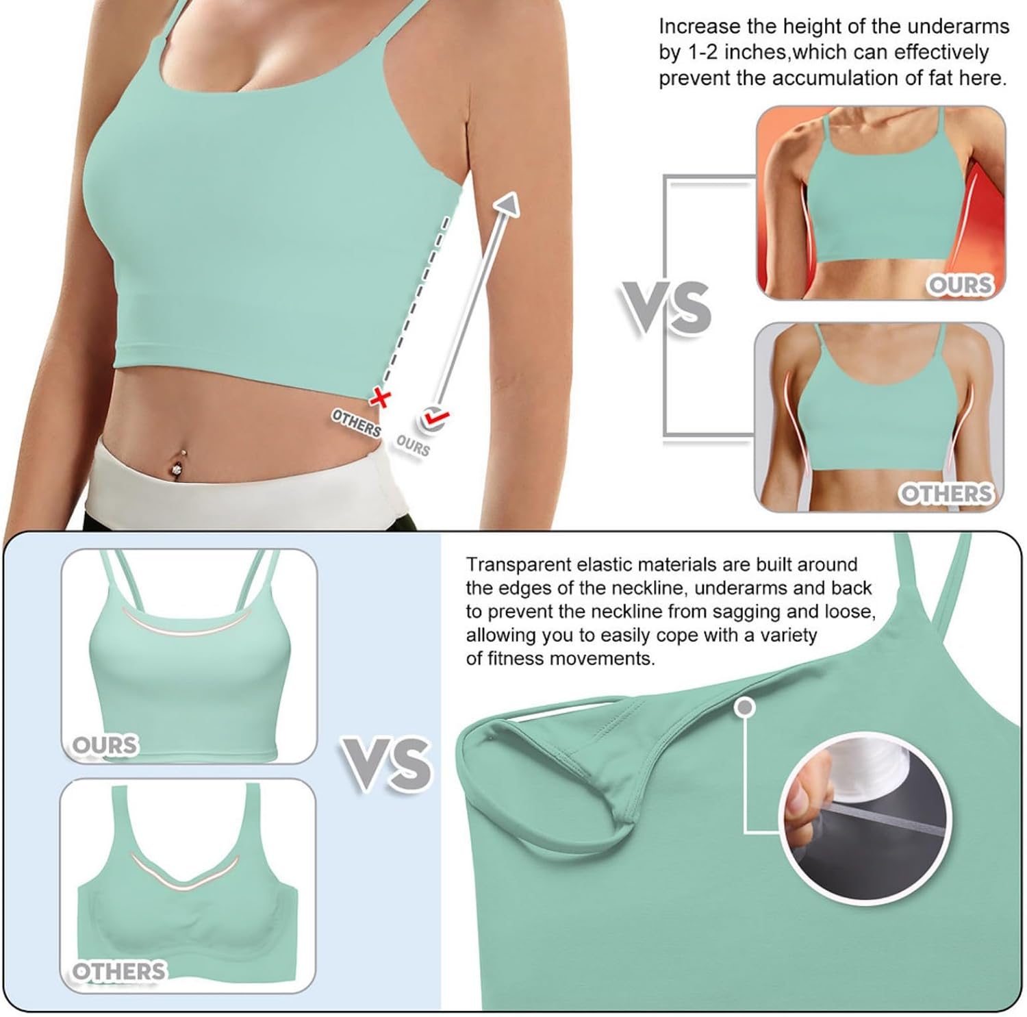 ECOPARTY Wirefree Padded Yoga Sports Bra for Women - Moisture Wicking Quick Dry Workout Crop Tank Camisole image 3