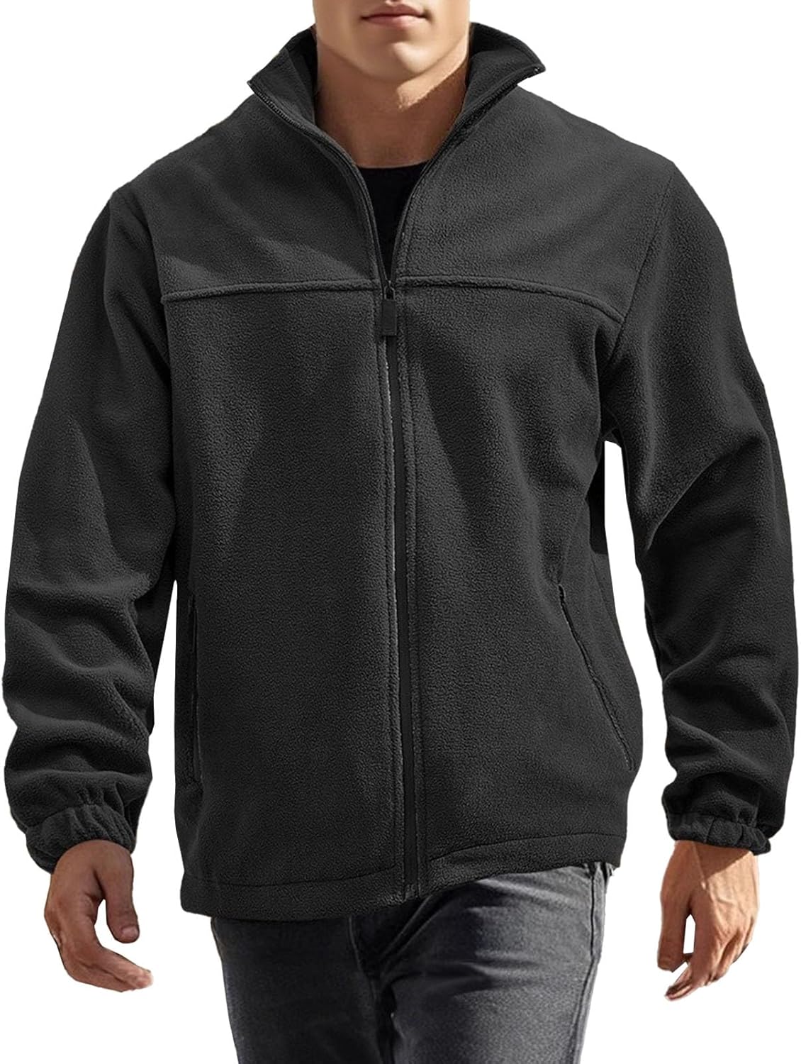 Men's Black Fleece Stand Collar Coat