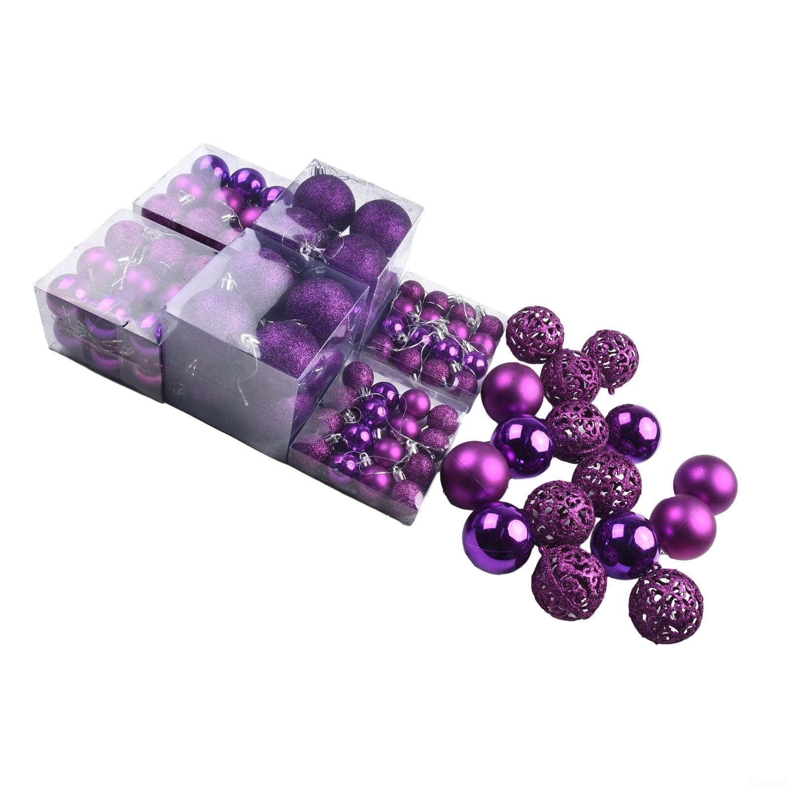 Lot de 100 boules décoratives de Noël incassables et à suspendre pour sapin de Noël (violet)