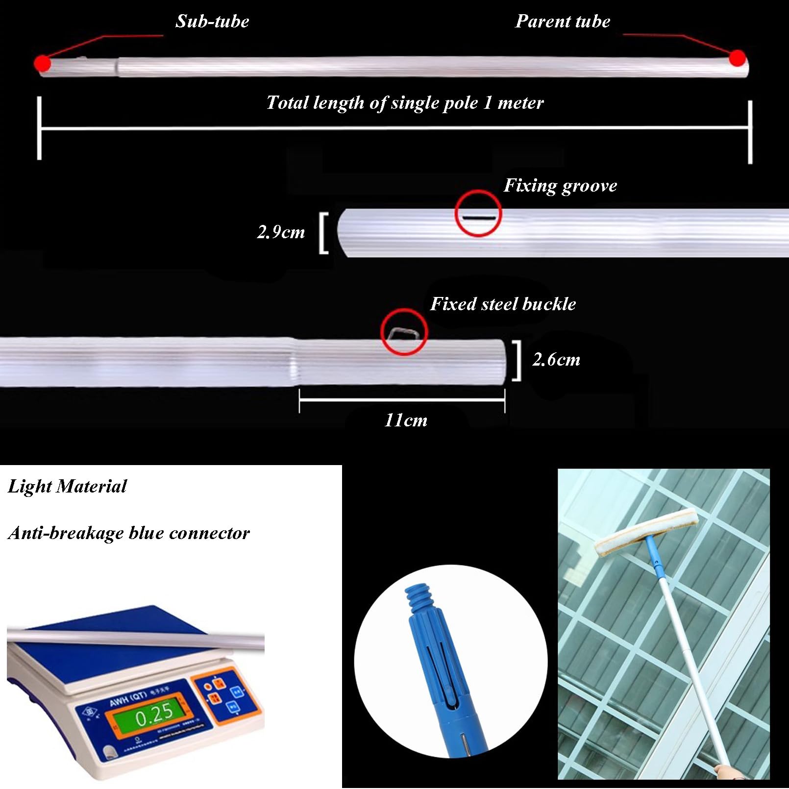 Cepillo telescópico para la Limpieza de Paneles solares - Limpiador de Ventanas Extensible para techos, fachadas de Vidrio e invernaderos Mantenimiento de panele