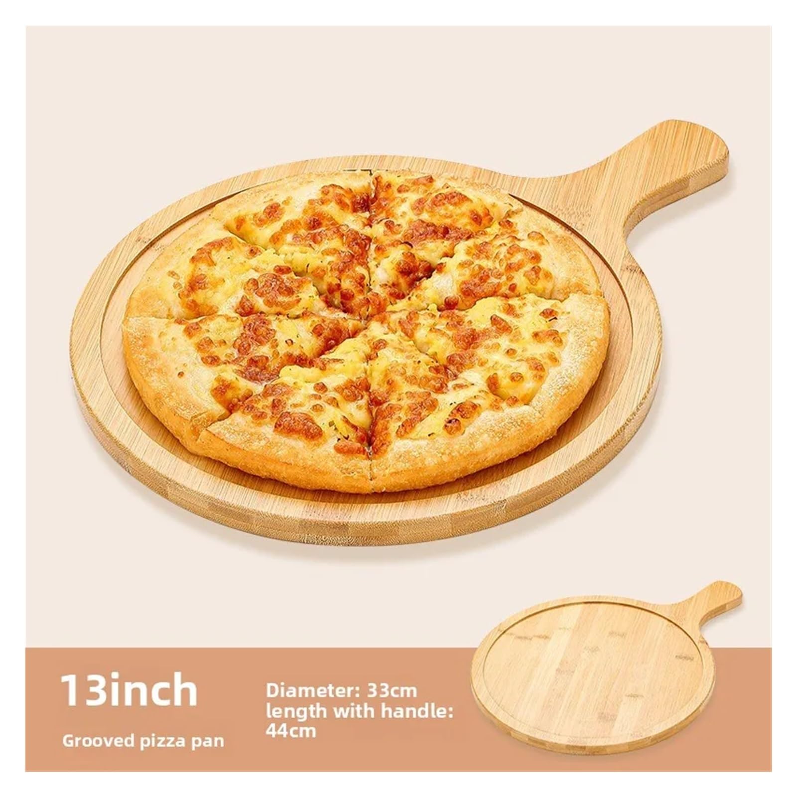 Rzeźbiona bambusowa taca na pizzę, 33 cm, okrągły talerz do serwowania steków, chleba i ciasta, ekologiczne drewniane naczynia kuchenne do użytku domowego, wklęsły design