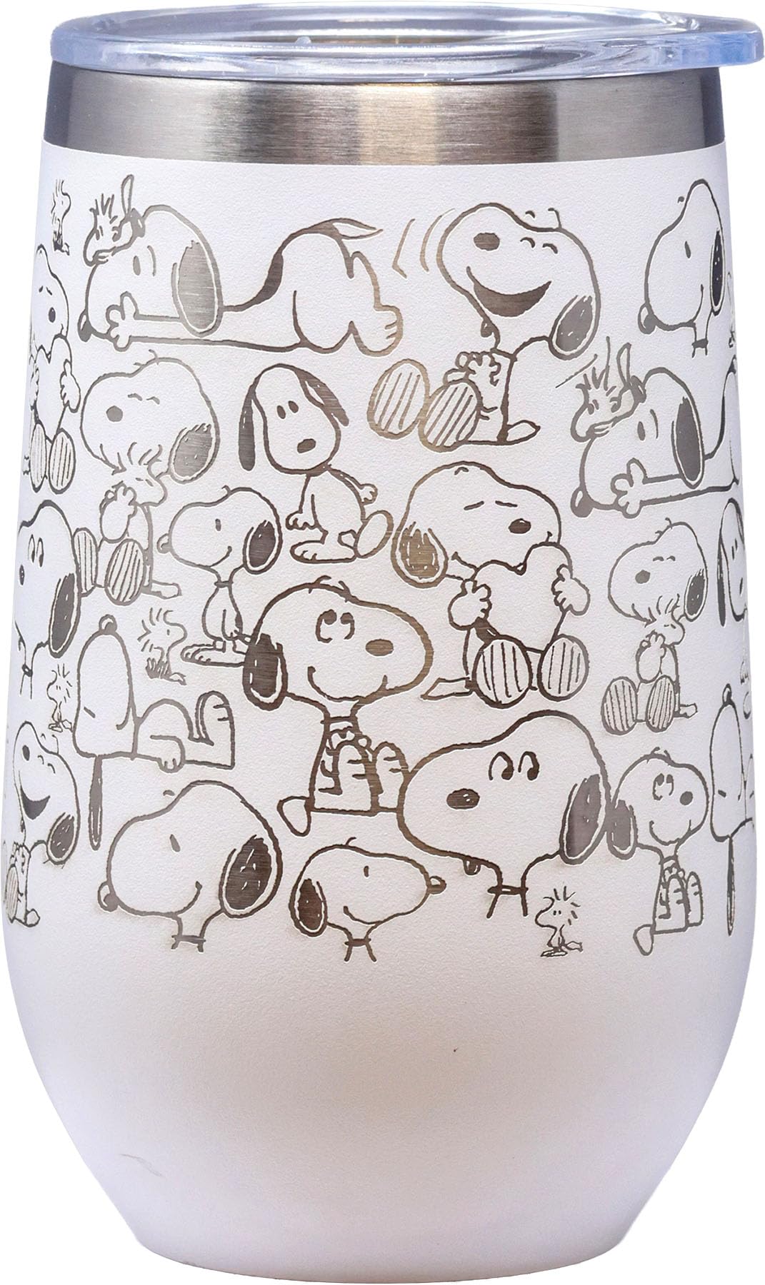 Spoontiques Snoopy Etched Stainless Steel Tumbler - Insulated Wine Tumbler With Lid - Double Wall Stainless Steel Stemless Wine Glass - 16Oz - 5 5/8" Tall