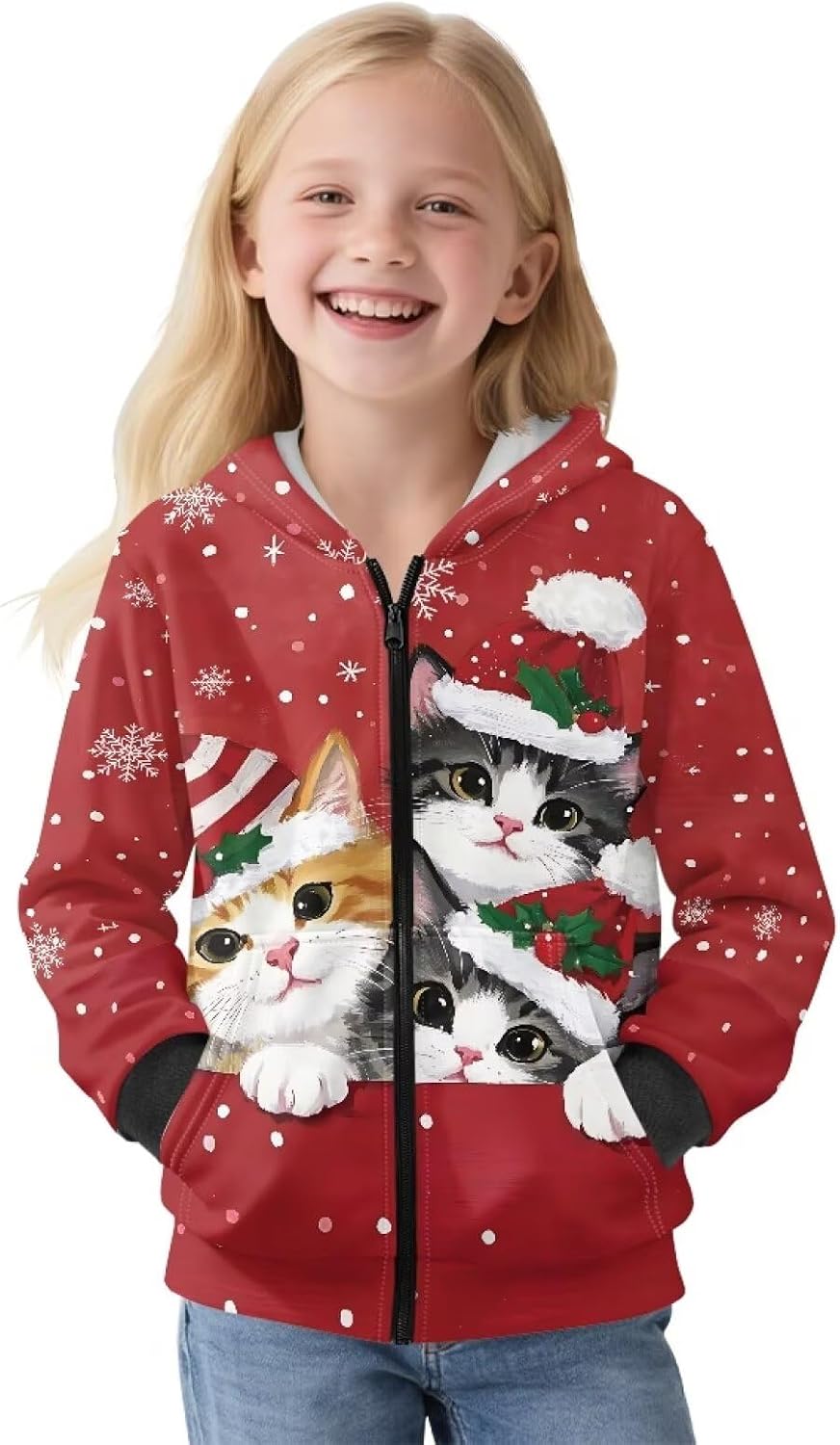 Long Sleeve Winter Hoodies for Kids Full Zip Up Hooded Sweatshirt Fleece Jackets for Boys Girls