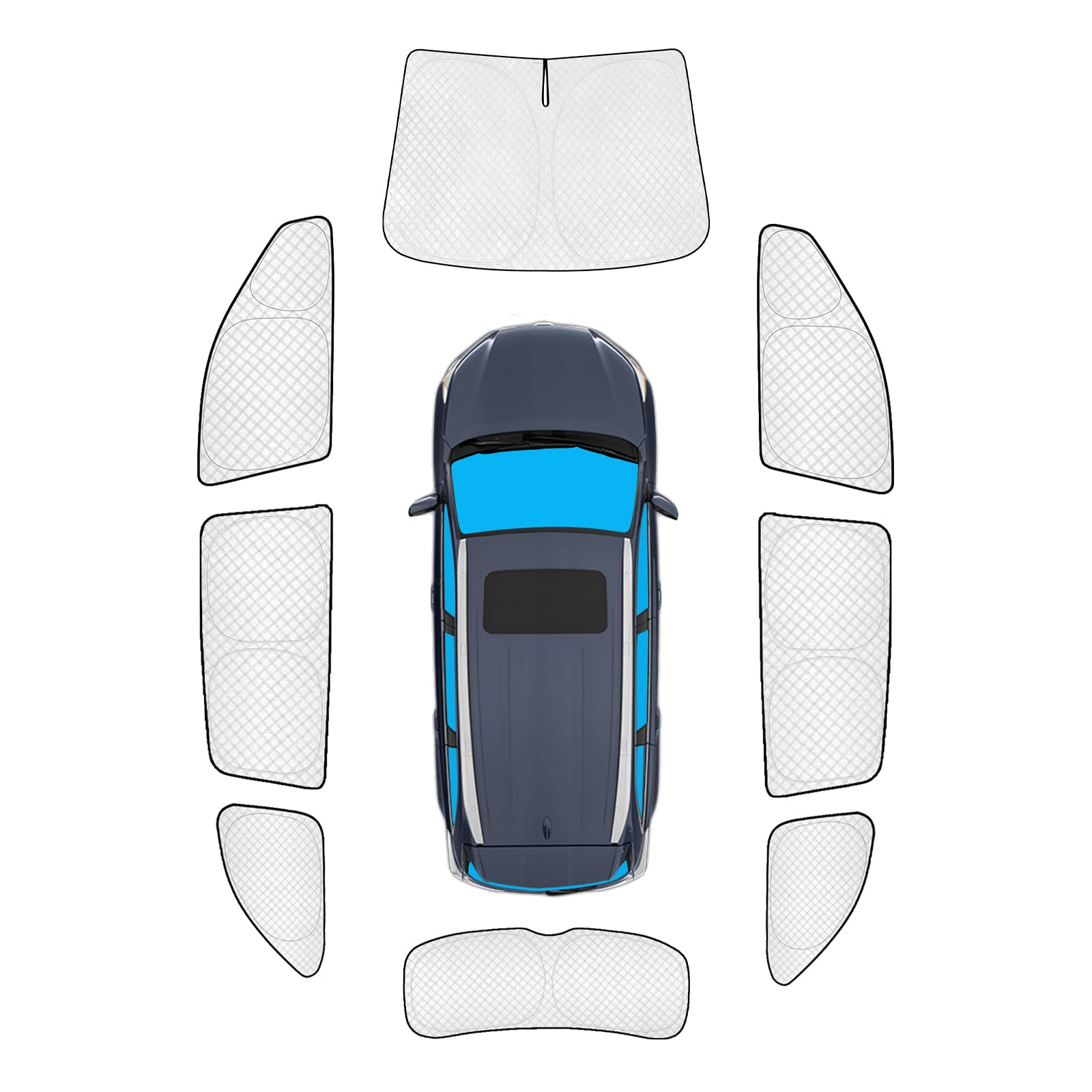 KMF 8pcs Thicken Sun Shades for Toyota Highlander 2020-2025 2026(Not Grand Highlander) Accessories,Full Car Window Covers Sunshade for Windshield Side Rear, UV Block and Privacy Blackout for Camping