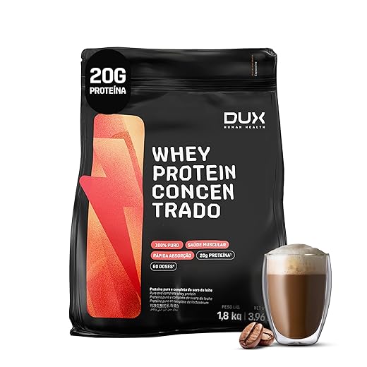 Whey Protein Concentrado Cappuccino 1.8kg - 20g de Proteínas por Porção - Suplementos Naturais, Suplementação Treino Academia, Ganho Muscular Hipertrofia - DUX HUMAN HEALTH