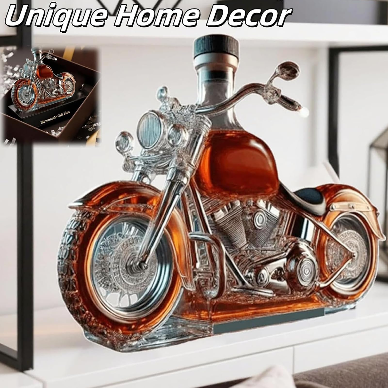 Carafe à Whisky En Forme De Moteur De Moto – Verre Borosilicate Soufflé Main, Aérateur, Décoration Vintage