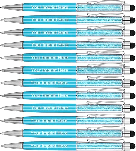 MengRan Lápiz óptico de cristal personalizado 2 en 1 y bolígrafos con tu logotipo o texto personalizado (azul cielo)