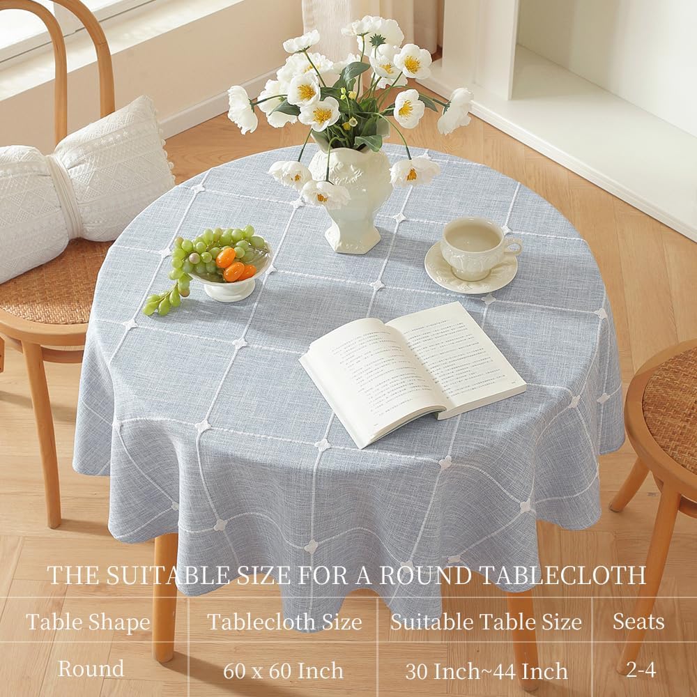 Zobesta 60 Inch Round Tablecloth Blue, Linen Round Table Cloth 60 Inch Washable Farmhouse Soft Boho Blue Round Tablecloth for Outdoor, Party, Holiday, Picnic, Dining