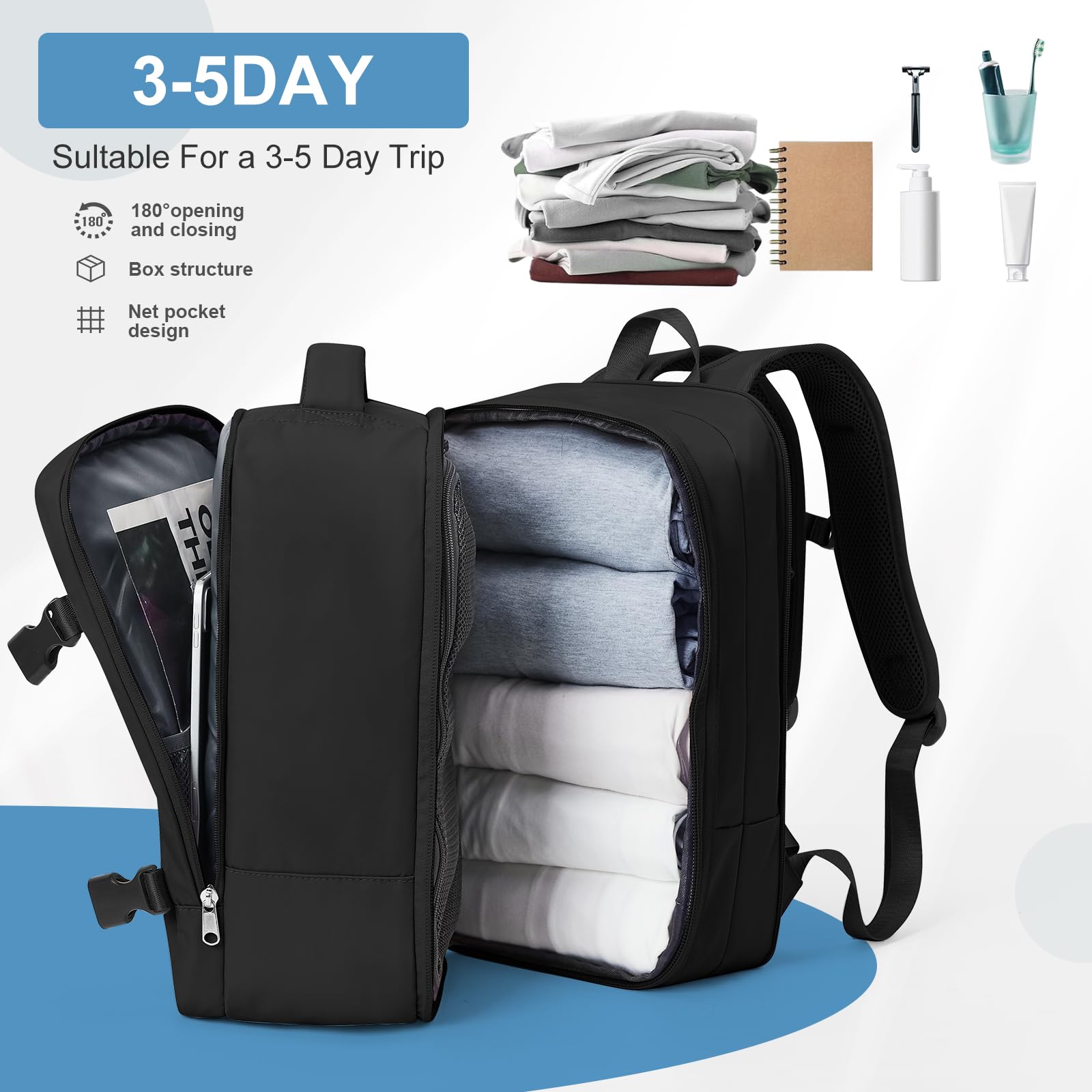 SZLX Zaino Ryanair 40x20x25 Bagaglio a Mano Donna Zaino da Viaggio con Porta USB Borse da Cabina per Easyjet 45x36x20 Zaino per Computer Portatile Impermeabile Borsa da Viaggio Uomo Travel Backpack