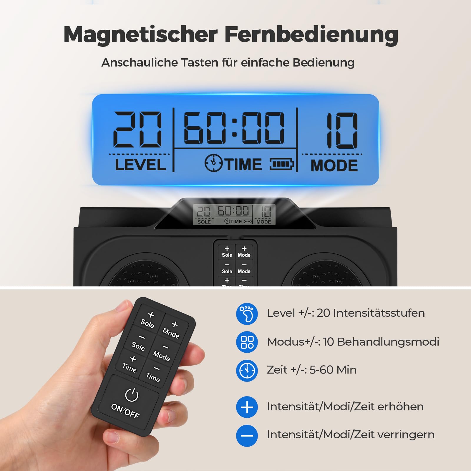 KNQZE EMS Fußmassager mit TENS, 10 Modi, 20 Stufen, 4 Elektroden, Schwarz | EMS-TENS-Fußmassager Durchblutungsstimulator, 10 Modi, 20 Stufen, 4 Pads, Gegen Schmerzen, Senioren & Büro, Schmerzlinderung