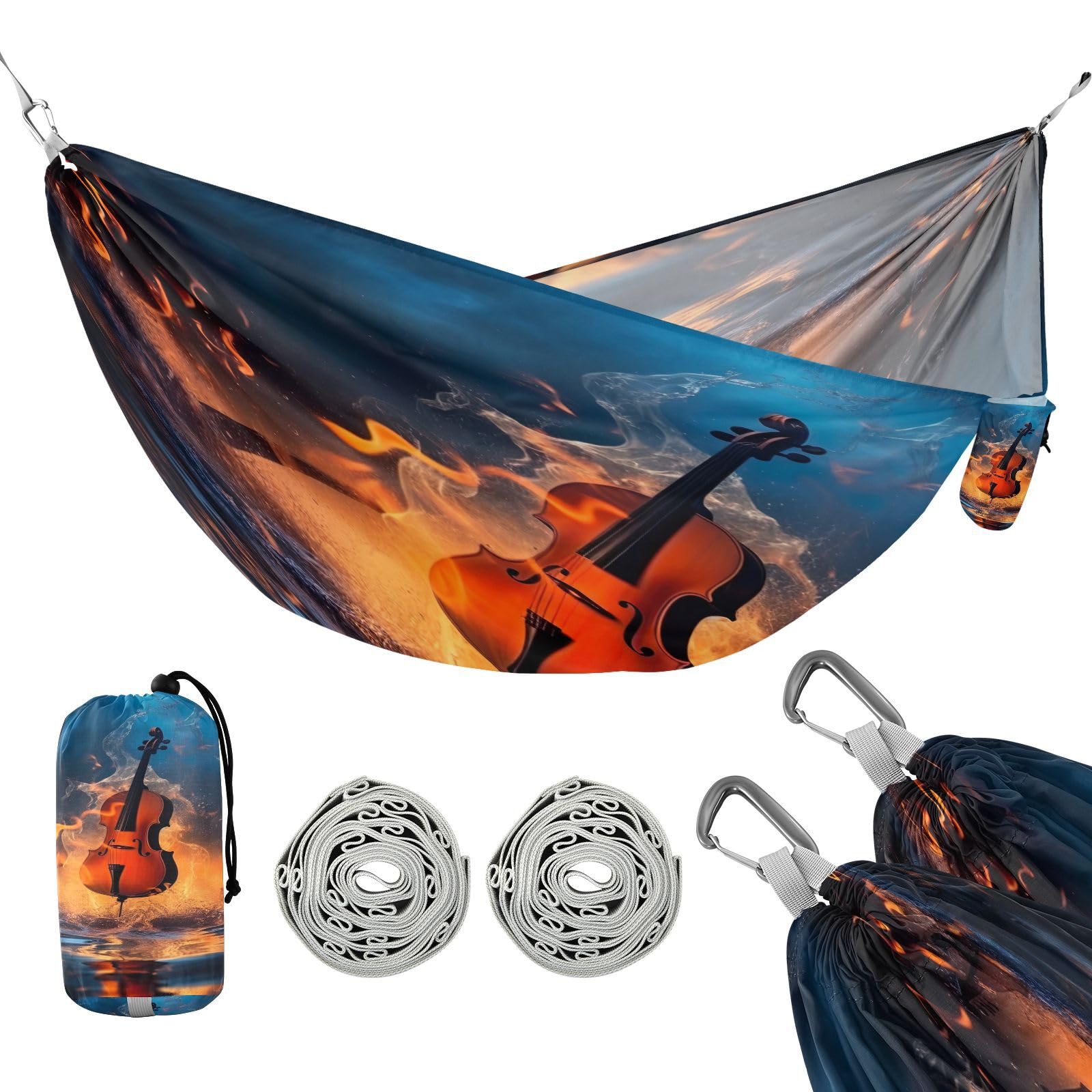 Haskirky Musical Notes Camping Hammock, Single Portable Hammocks with Tree Straps & Attached Carry Bag, 330Lbs Capacity Perfect for Outside Indoor Hiking Beach Backpack Travel