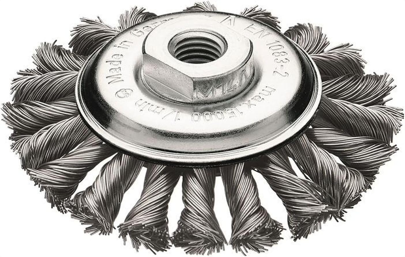 472257WZ Cone Brushes, Diameter 115 x 12 mm, 20 Z Right/Left Braided Steel Wire, Straight, 0.50 mm, Weight M 14