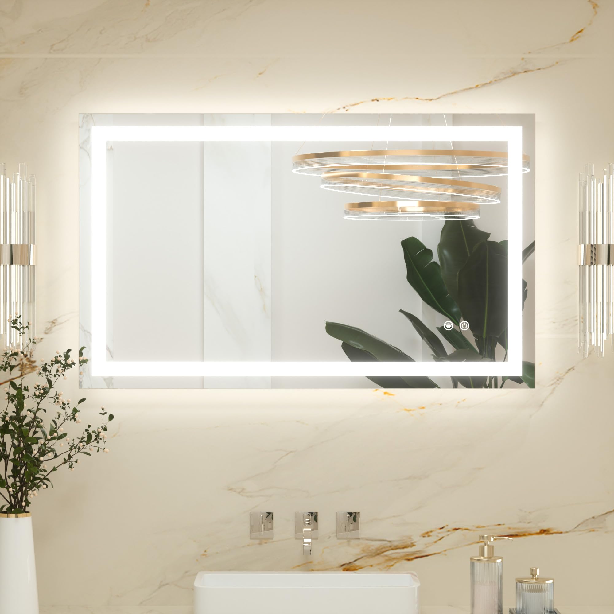 Keonjinn 100x60cm Bathroom Mirror with Led Lights, Antifog Vanity Mirror Back and Frontlit 3 Colour Dimmable Illuminated Wall Mounted Rectangle Mirrors
