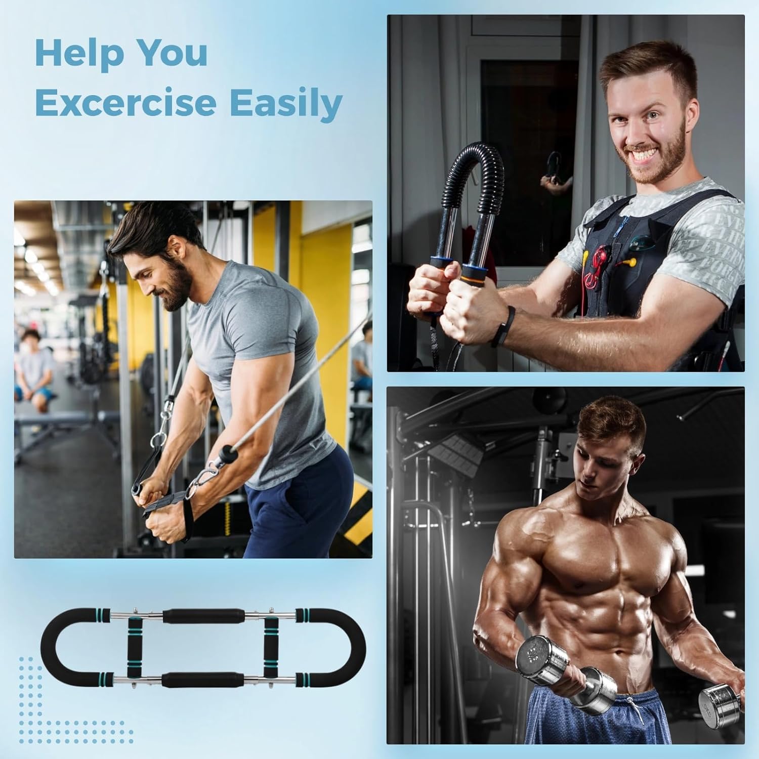 Adjustable Chest Exerciser for Men, Arm Trainer with Foam Handles in Black & Blue