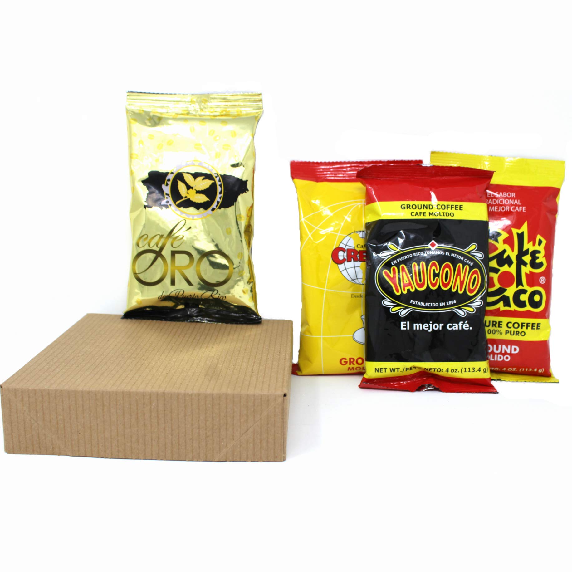 Puerto Rican Coffee Variety Sampler Cafe Yaucono, Crema, Rico & Cafe Oro (4 packs of 4 oz each)