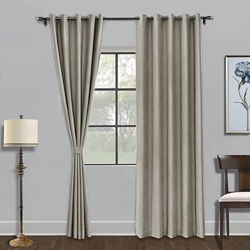 Miniatura 10 de Fcosie Cortinas opacas de 84 pulgadas de largo con textura de lino, con aislamiento térmico, con ojales en la parte superior con forro opaco blanco