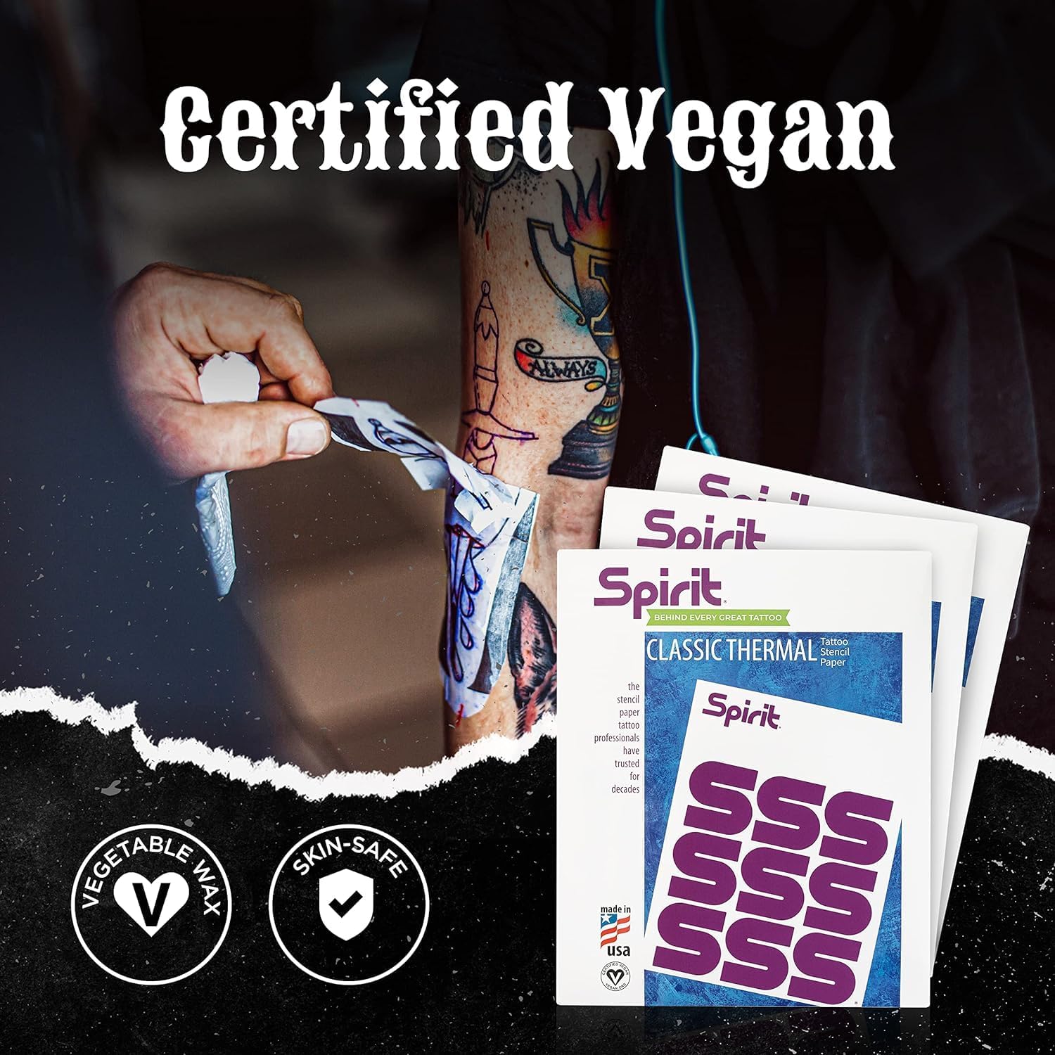 Spirit® Freehand Tattoo Transfer Paper - 8.5" x 11"- A4 Size Freehand Tattooing Stencil Paper Certified Vegan with Vegetable Wax Easy Transfer Tattoo Paper (100 Sheets), Proudly Made in The USA