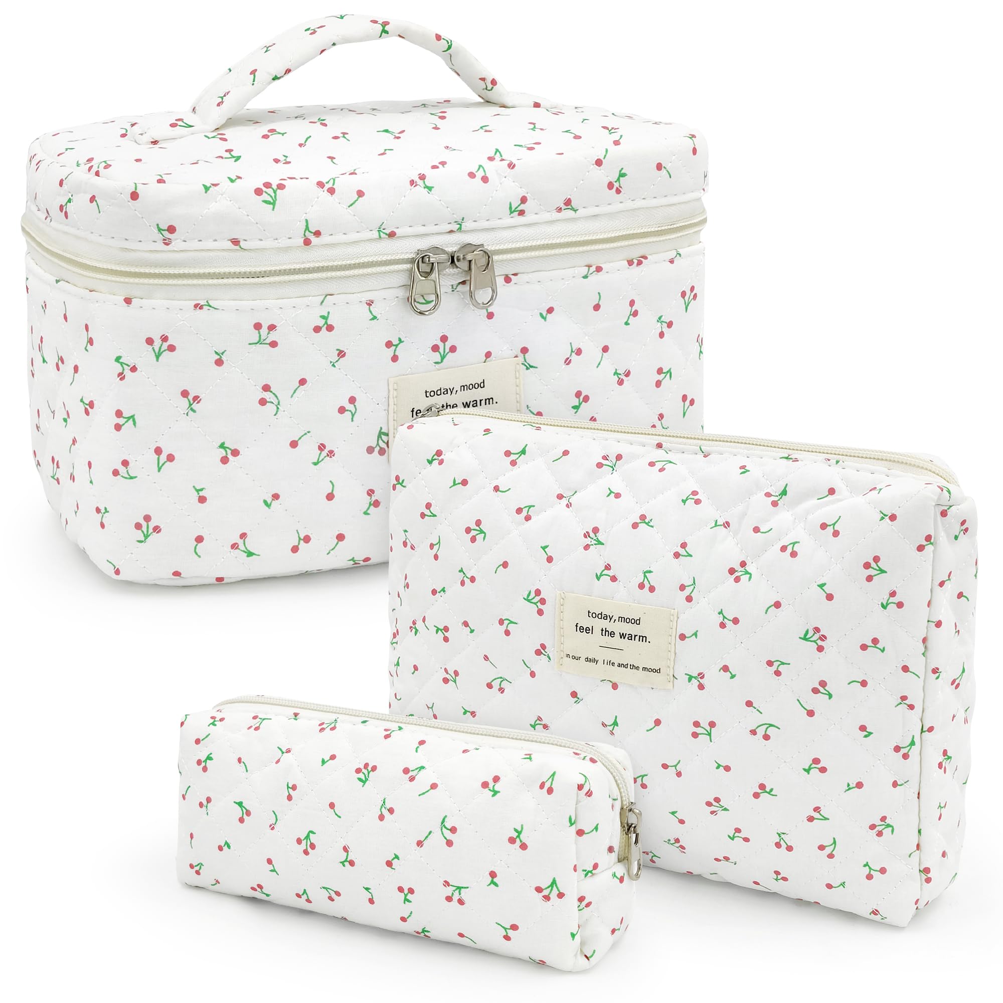 beifon 3er Set Kosmetiktasche Kulturtasche Damen mit Blumenmuster, Kulturbeutel Make Up Tasche, Tragbare Schminktasche Makeup Bag Waschtasche Groß Frauen Mädchen