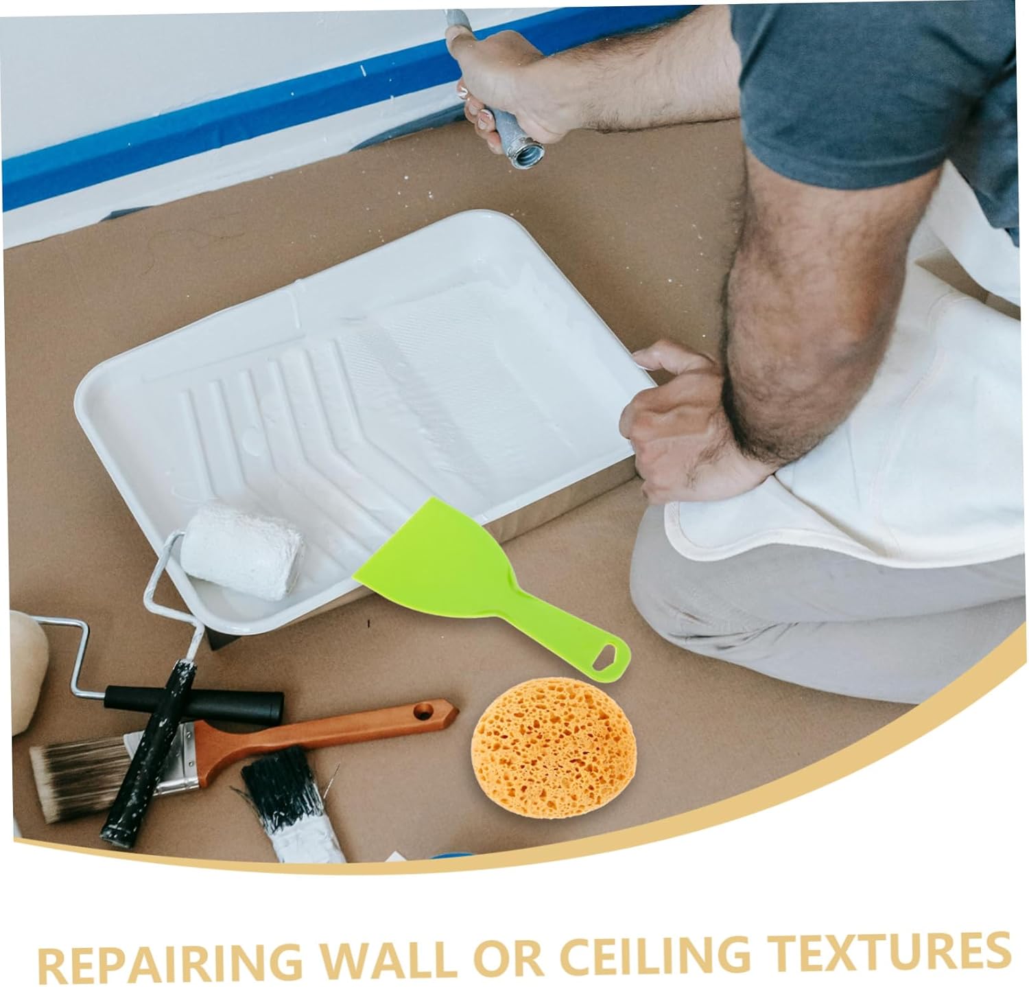 POPETPOP 10pcs Drywall Texture Repair Sponge for Wall and Ceiling Versatile Texturing Tool with Scrapers for Painting and Wall Restoration