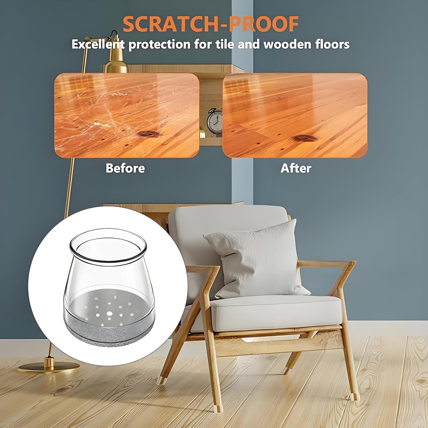 Silicone Chair Leg Floor Protectors with Felt Pads, 20-Pack Furniture Leg Covers, Anti-Scratch & Noise Reduction Pads, Stretchable Caps for Round and Square Chair Feet, Transparent