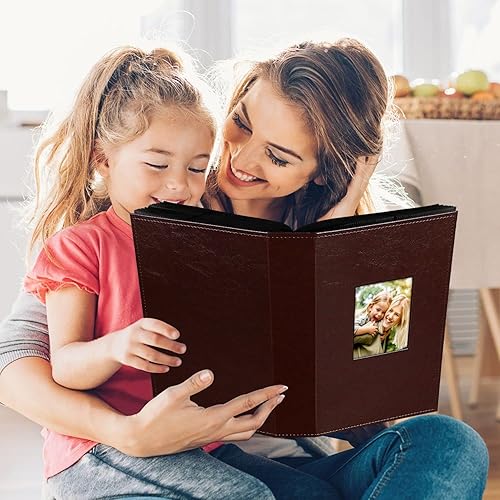 Miniatura 6 de Ywlake - Álbum de fotos de 4 x 6 pulgadas, 300 bolsillos, álbumes de fotos de cuero con capacidad para 300 imágenes solo horizontales, color marrón