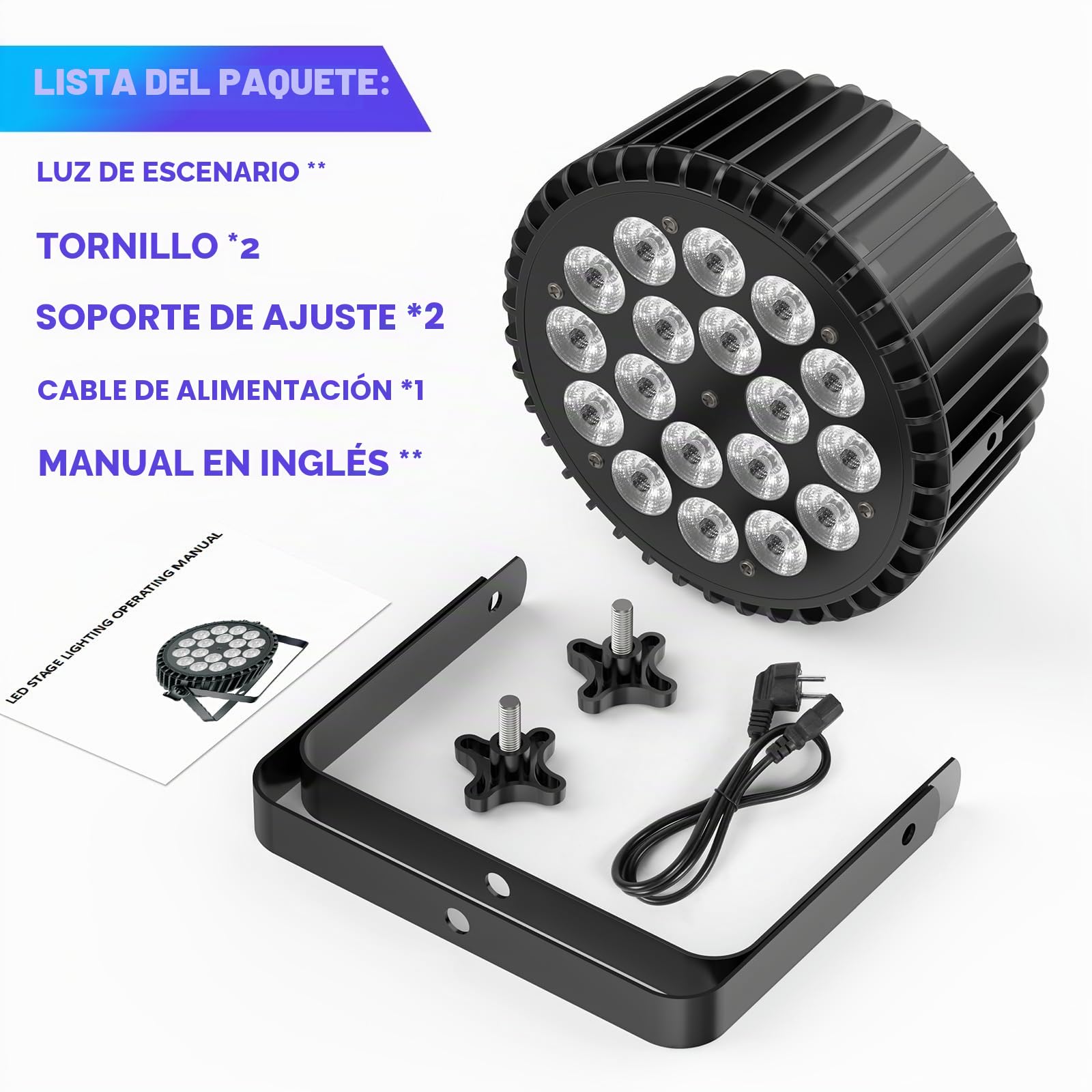 4PCS RGBWA UV Focos Par LED 200W, 18 LED Luces Escenario con D MX 7/10CH y Modo Estroboscópico, Luz DJ Profesionales para Discoteca Bar Fiesta Bodas Espectáculos Navidad Halloween