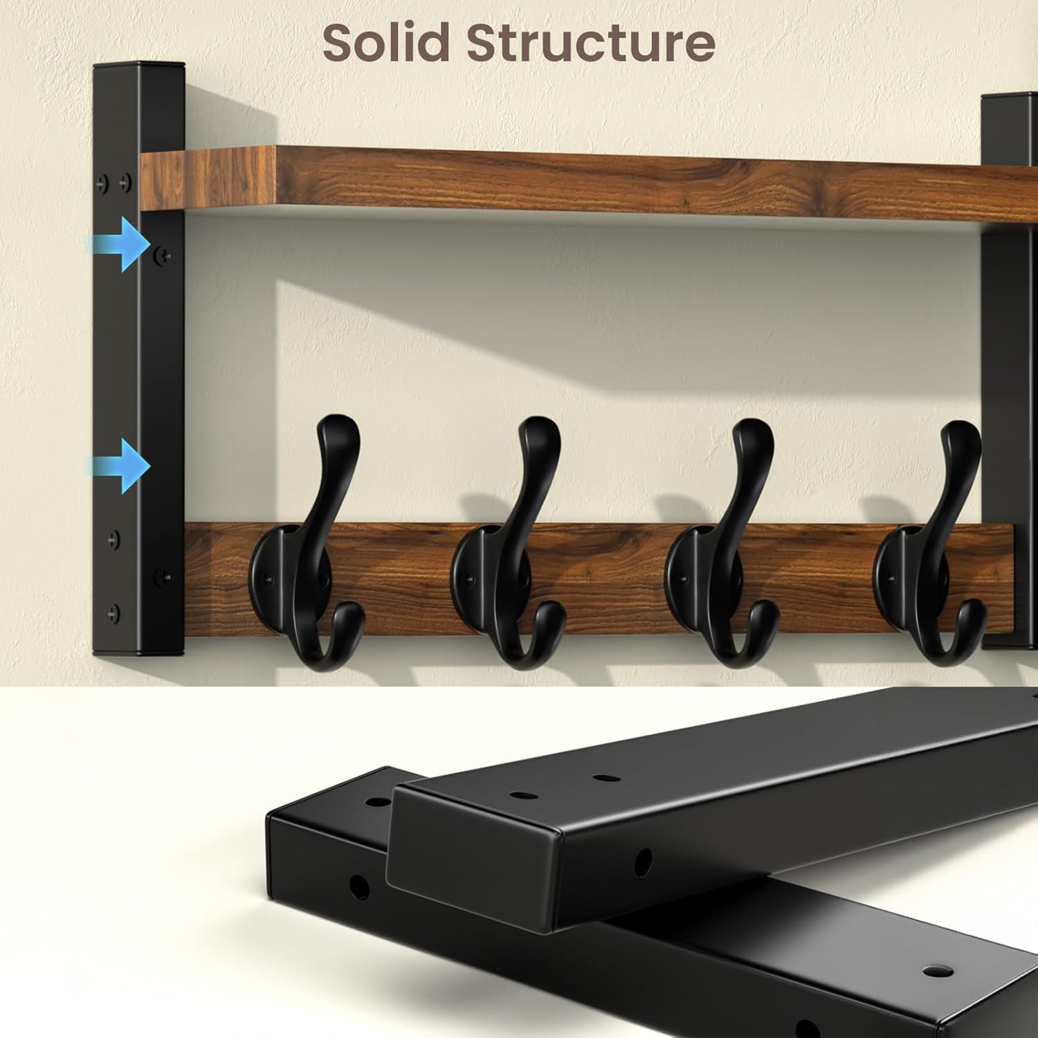 35'' Long Rustic Coat Rack Wall Mount with Shelf, Solid Wood Coat and Key Hanger with 13 Metal Hooks, Farmhouse Wall Organizer for Mail, Entryway Wall Hangers for Hats, Clothes, Backpacks, Mudroom