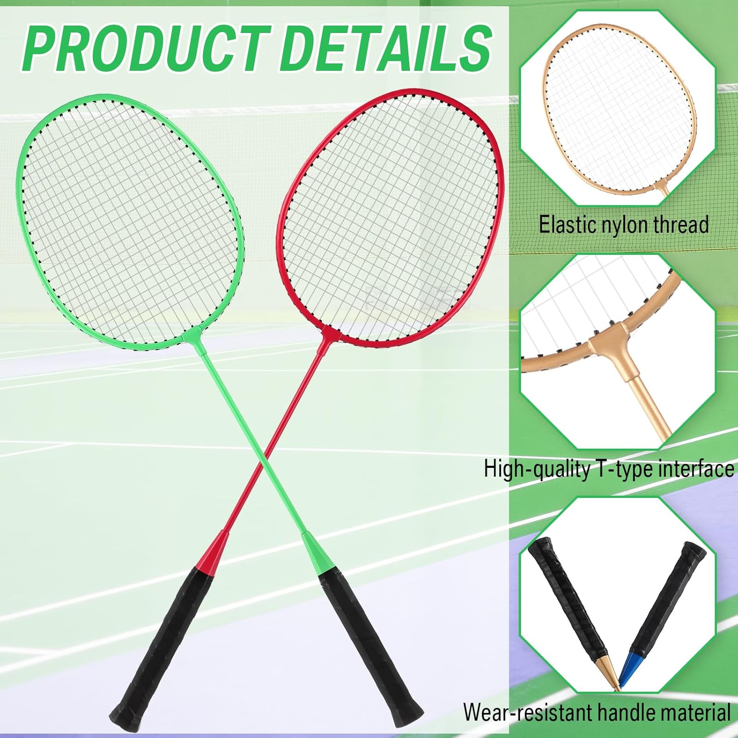 Woanger 8 Packs Badminton Rackets Set with 12 Badminton Racquets for Adult Backyard Gym Beach Outdoor