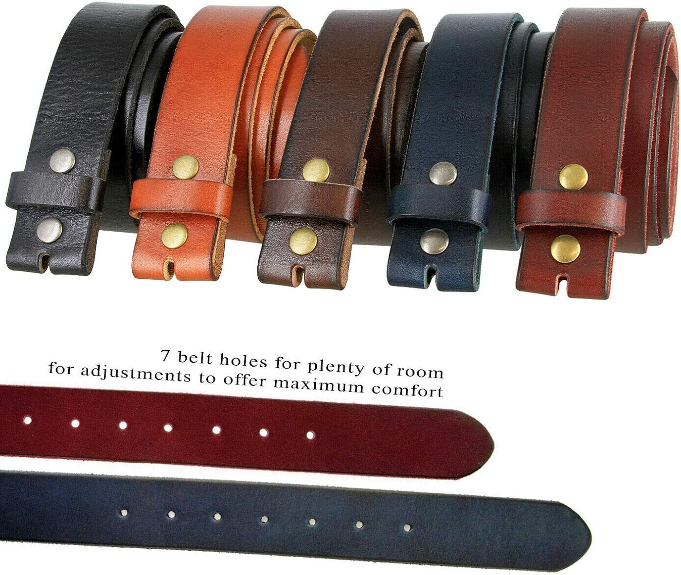 100% One-Piece Full Grain Leather Belt Straps with No Slot Hole/Slot Hole/Heavy-Duty, Multi Options 1-1/2" (38mm) Wide at  Men’s Clothing store