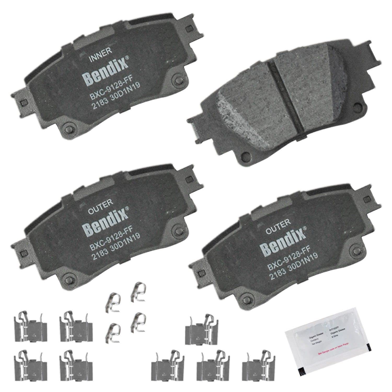 Bendix Priority1 CFC2183 Ceramic Rear Brake Pads for Lexus IS300,IS350,IS500,NX250,NX350,NX350h,NX450h+,RC300,RC350,RX350,RX350h,RX450h+,RX500h,RZ450e,bZ4X,Corolla,Crown,Highlander,RAV4 Prime,Sienna