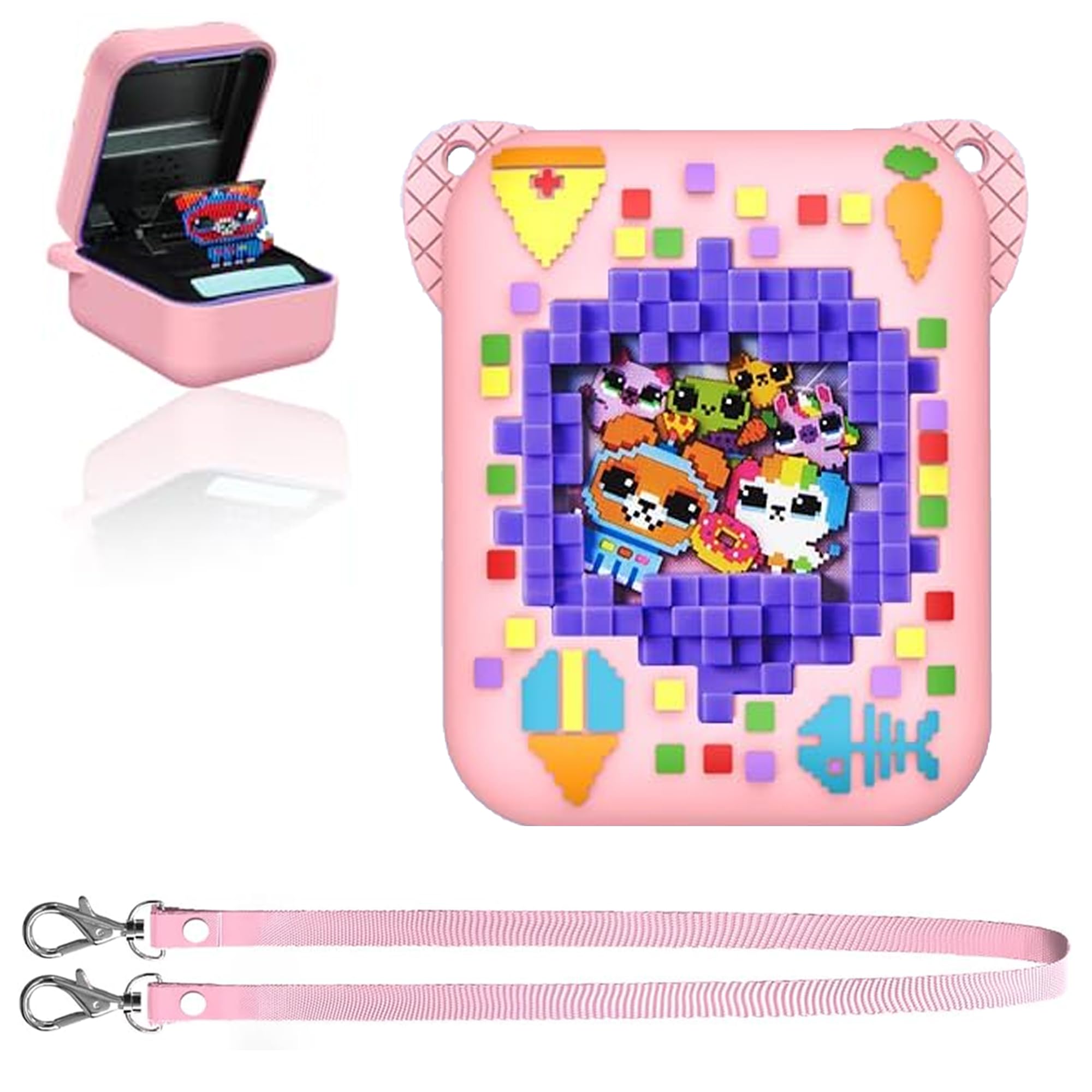 FIOPAZ Silicone Case for Bitzee Digital Pet with Lanyard, Protective Skin Sleeve for Bitzee,Bitzee Case Accessories,Bitzee Interactive Toy Digital Pet Case(Pink)