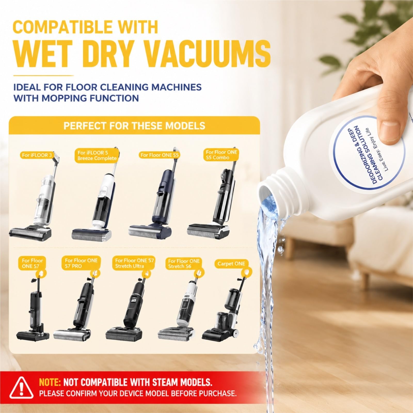 Limpiador for Pisos Duros, 500ML X 5, Desodorizante Profundo, Fórmula Baja Espuma, Compatible con Tineco Robot Trapeador/Aspiradora Seco Mojado