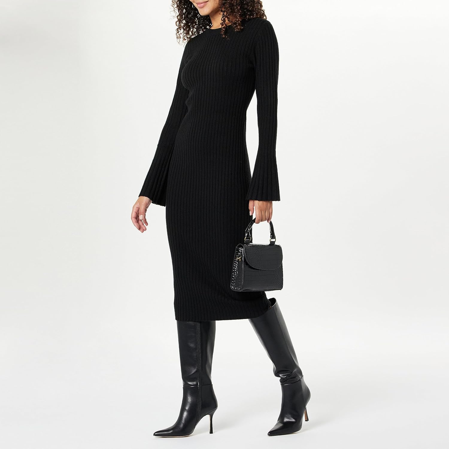 The Drop Womens Fernanda Bell Sleeve Ribbed Sweater Dress - Image 4