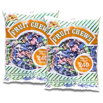 ALBERTS Candy Assorted Fruit Chews Candy, Individually Wrapped 2-Pack, 240 Pieces/Bag