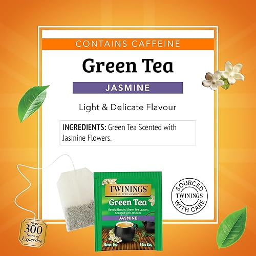 Vista 394 de Twinings, Pure Green Tea - Té verde con sabor suave y aroma atractivo con cafeína, disfruta caliente o helado, bolsas de té individuales