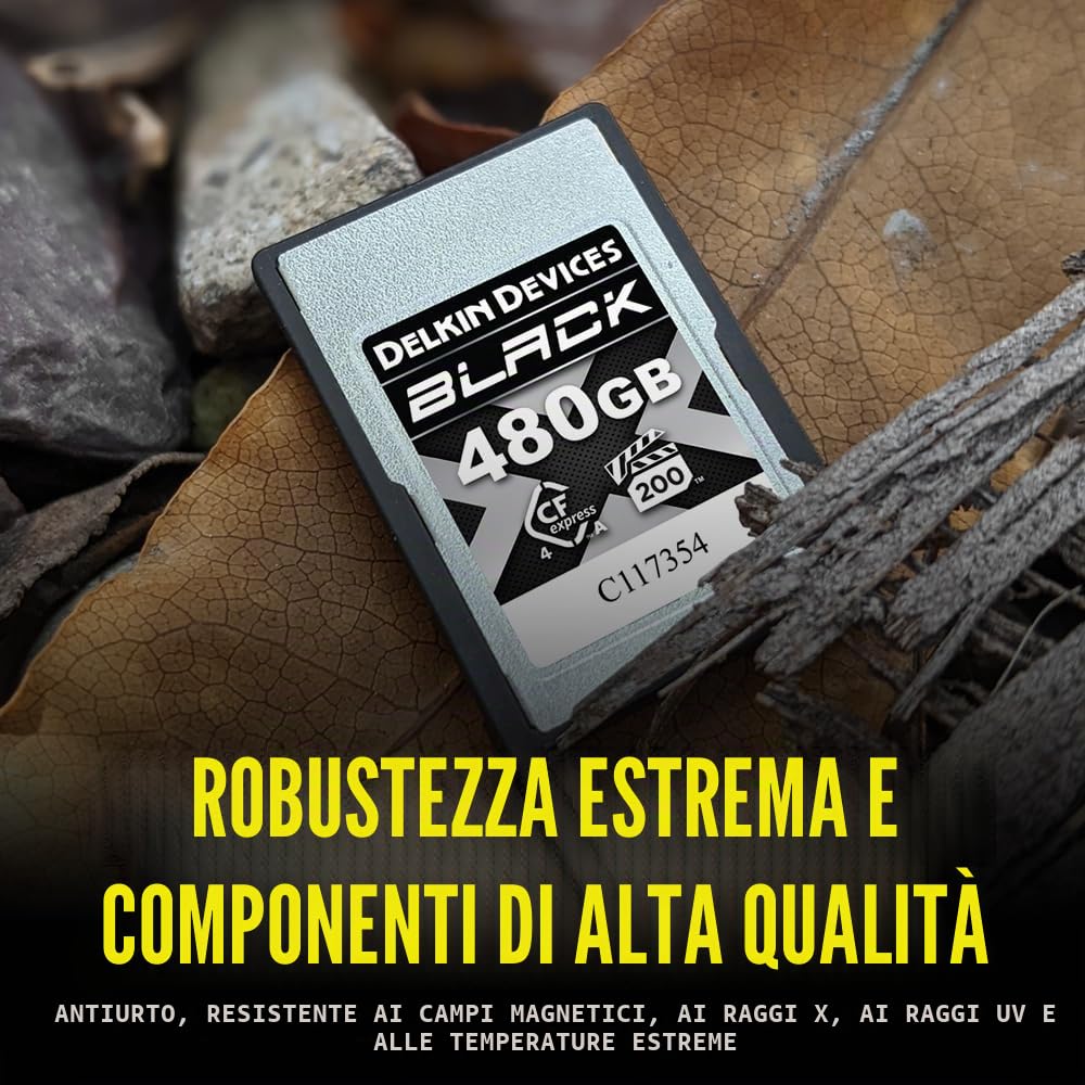 Delkin Devices Scheda di memoria CFexpress di tipo A da 480 GB – Fino a 1830 MB/s in lettura, velocità di scrittura 1710 MB/s per video 8K, 6K e 4K, VPG200