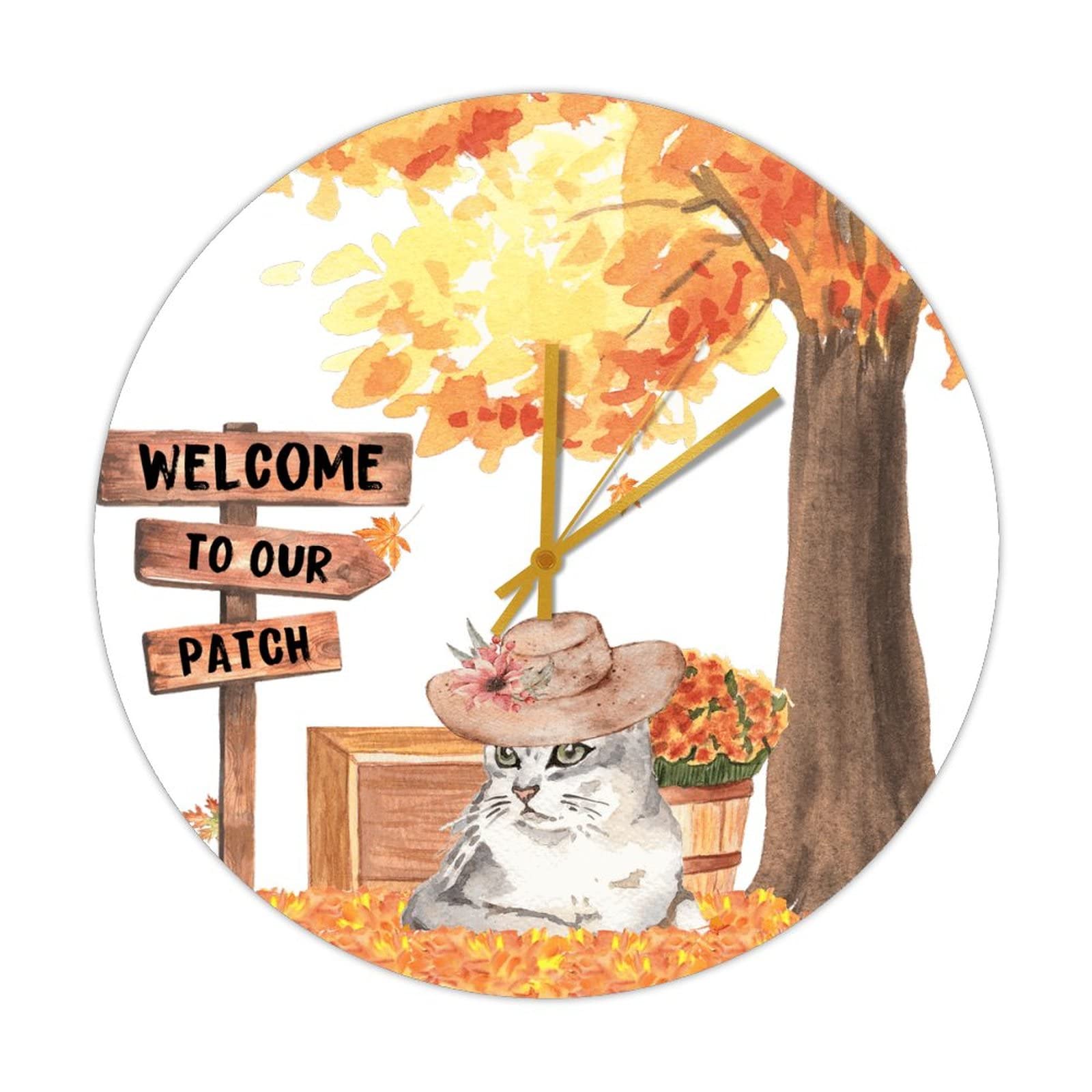 Horloge murale quartz silencieuse en bois 38cm à motif chat rétro