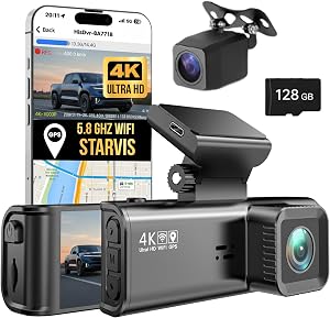 FONY&KENY 4K Dash Cam Front & Rear, SONY STARVIS, Free 128 GB TF Card, 5.8 GHz Wifi&GPS, 3.18" IPS Screen, Night Vision, G-Sensor, 24H Parking Monitor, Emergency Lock, Loop Recording For Safe Driving.