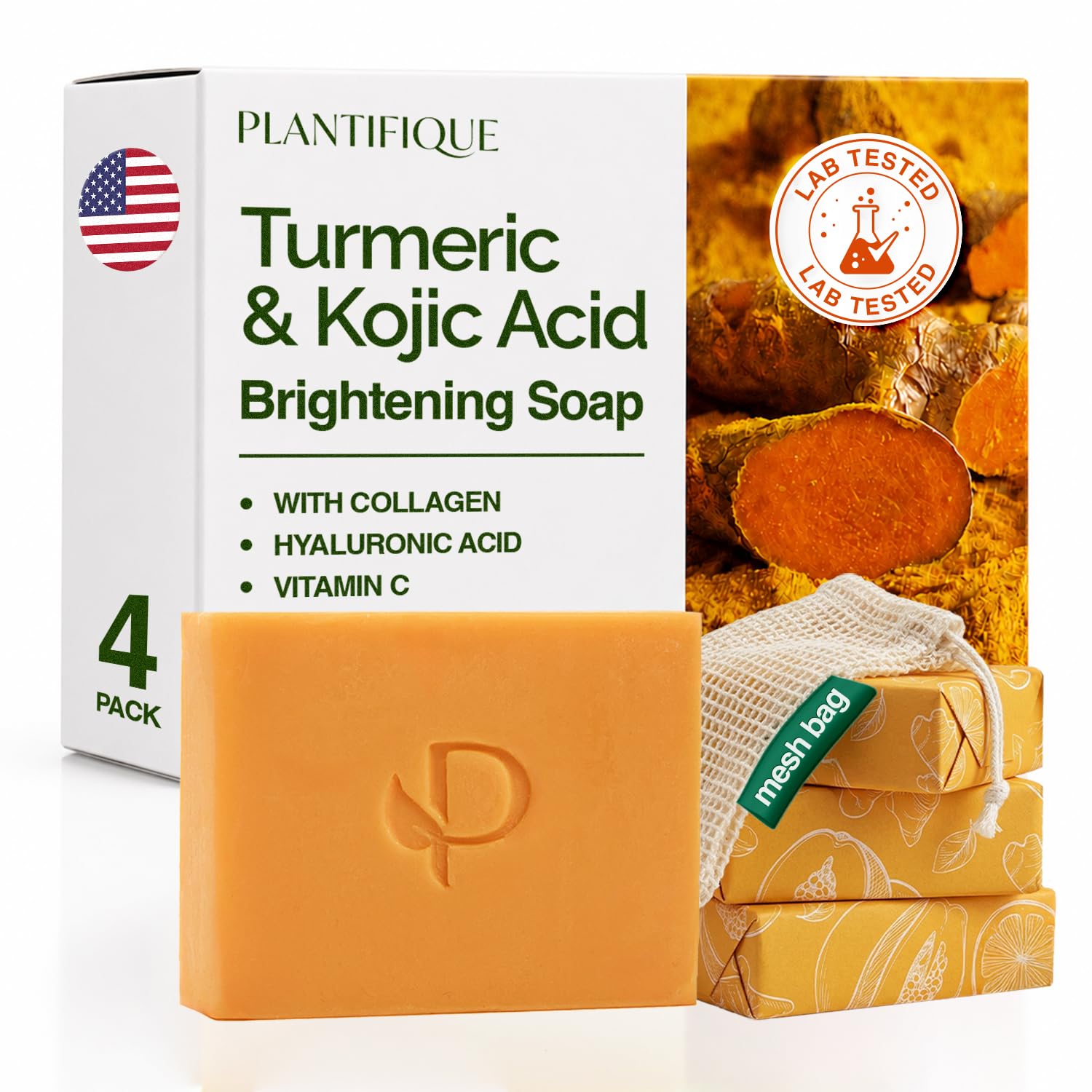 PLANTIFIQUE Kojic Acid & Turmeric Soap for Dark Spots & Hyperpigmentation