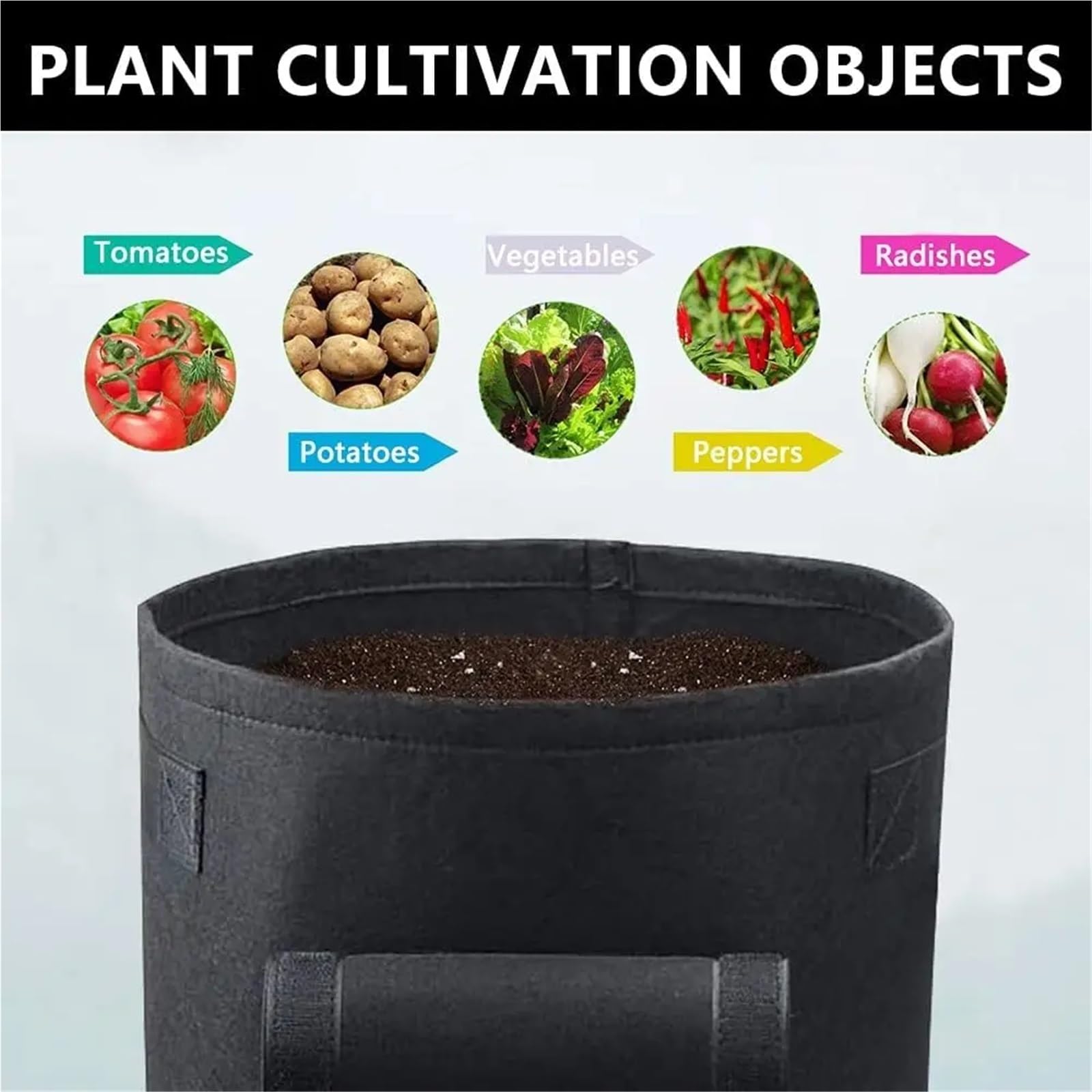 Sac de Culture Plantes 3 pièces, Sacs en Tissu Non tissé à aération, légumes Jardin poignées
