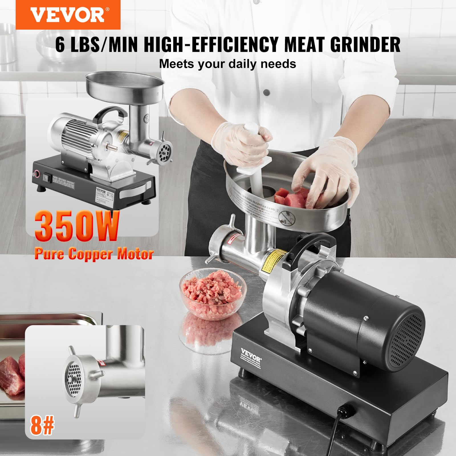 VEVOR Tritacarne Elettrico, Capacità 2,72 kg/min Tritacarne Industriale da Banco con Lama, Piastra di Macinazione, Macchina per Salsicce, Tritacarne Commerciale in Acciaio Inossidabile per Cucina