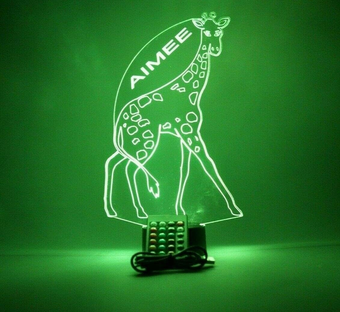 MIRROR MANIA Giraffe Night Light Up Desk Table Lamp LED Personalized - It's Wow, 16 Color Options with Remote, Dimmer, Giraffe Bedside Lamp for Boys Girls Bedroom & Free Name Engraved Room Decor Gift