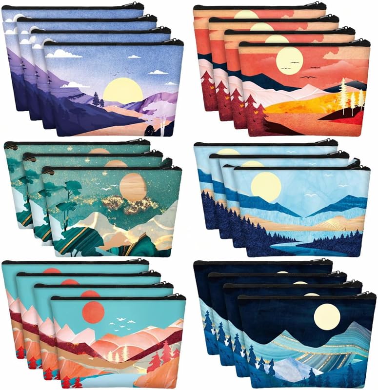 Sweetude Necessaires de Maquiagem com Zíper, Estampas de Montanha, Pacote com 24