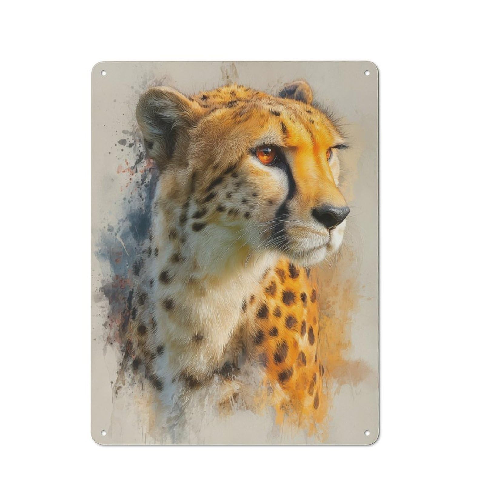 Junmoney Cheetah Portrait Art Printed Metal Sign 40X30cm For Hallway Wall, For Living Room And Hallway Decor, For Home Office And Studio Walls
